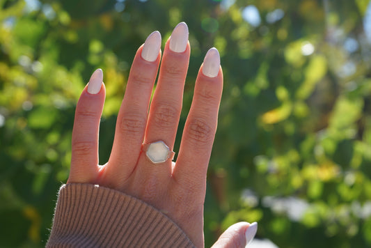 Hexagon Moonstone Ring (size 6)