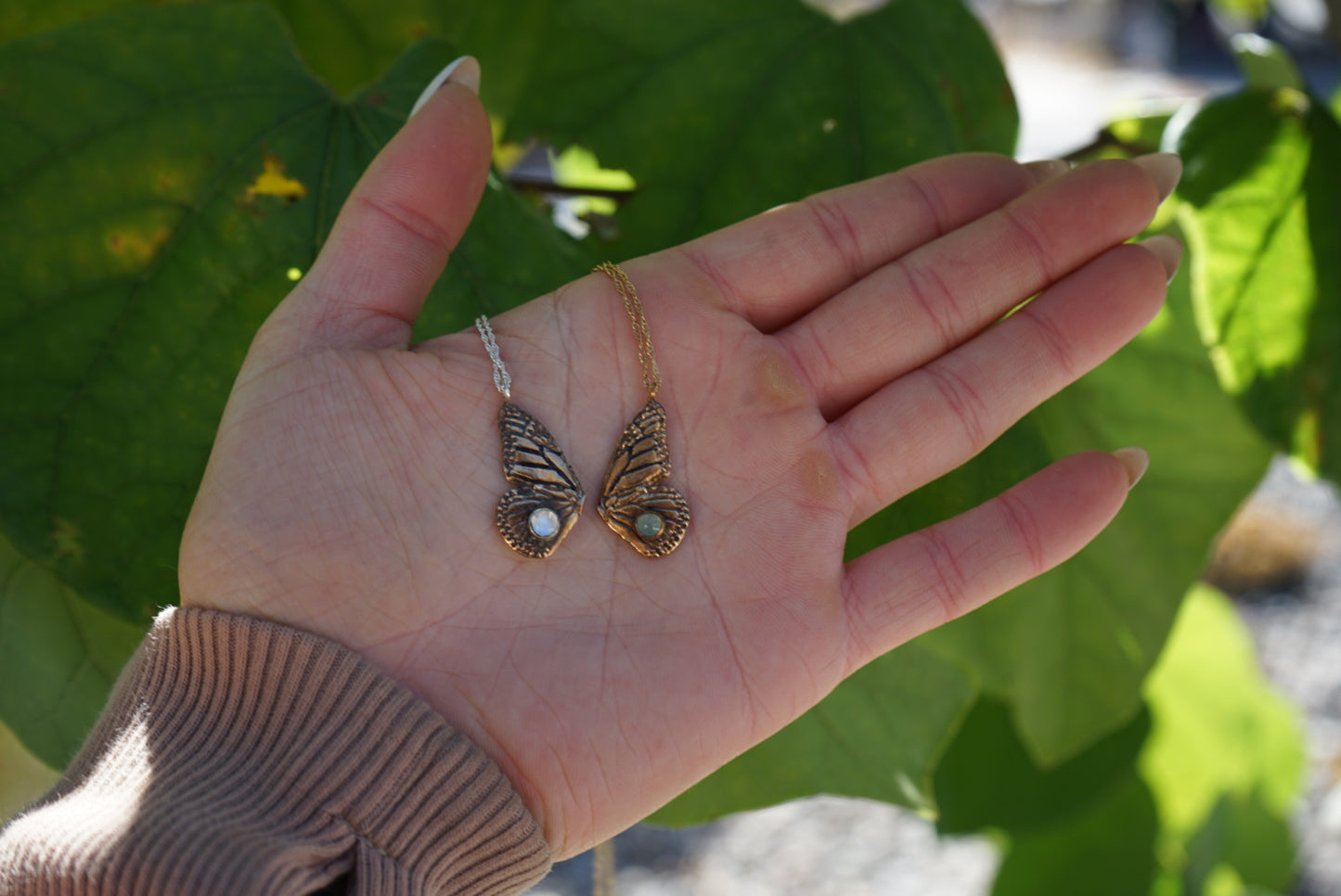 Brass Butterfly Wing with Chrysoprase